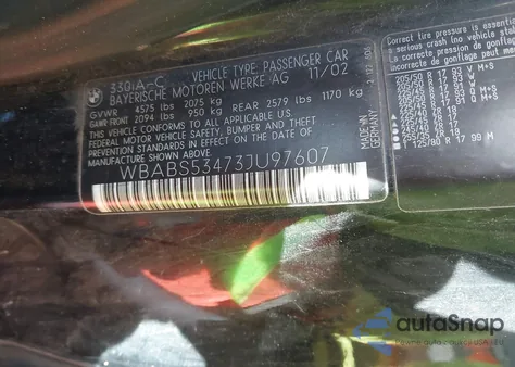 2003 BMW 330Ci z USA, uszkodzony, nr VIN WBABS53473JU97607